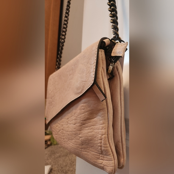 Maxon Collection Italian Napa Leather Asymmetric Flap Crossbody Bag, Cipria Pink - Picture 3 of 16